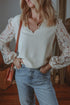 V Neck Lace Balloon Sleeve Blouse - Odaingerous